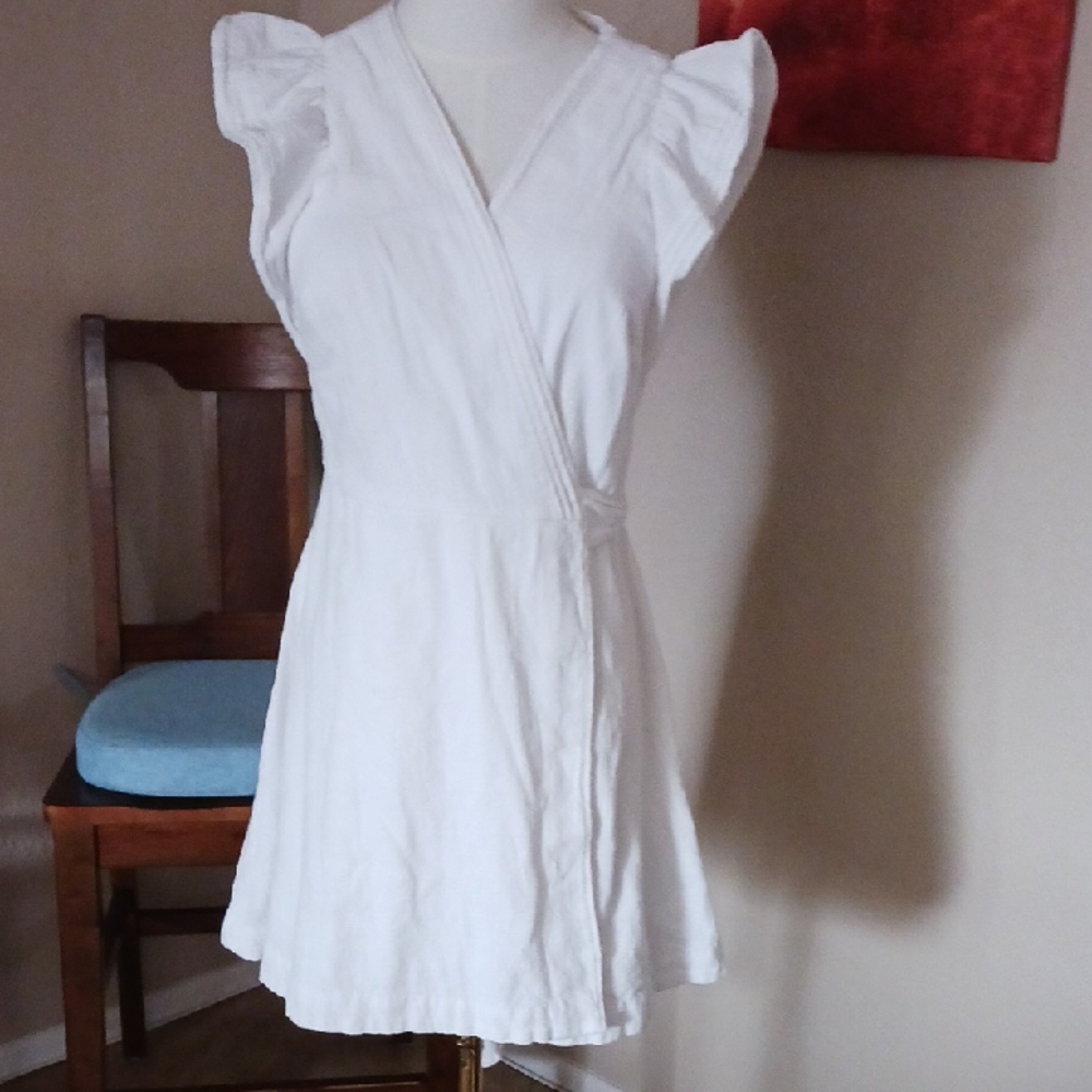 Madewell White Mini Dress with Flutter Sleeves